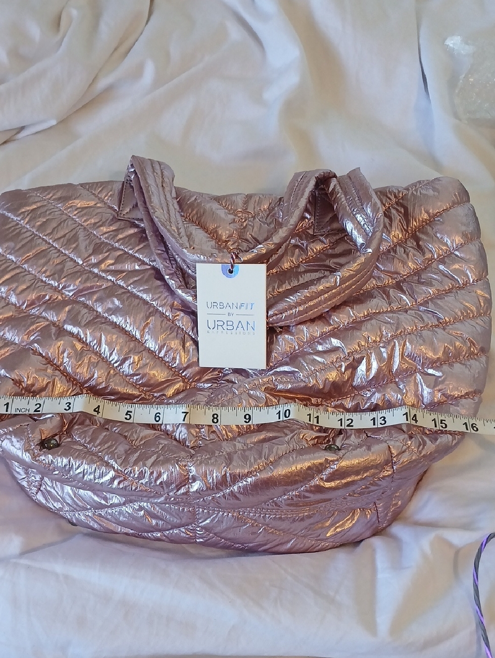 Urban Fit Metallic Quilted Tote in Rose - Picture 3 of 7